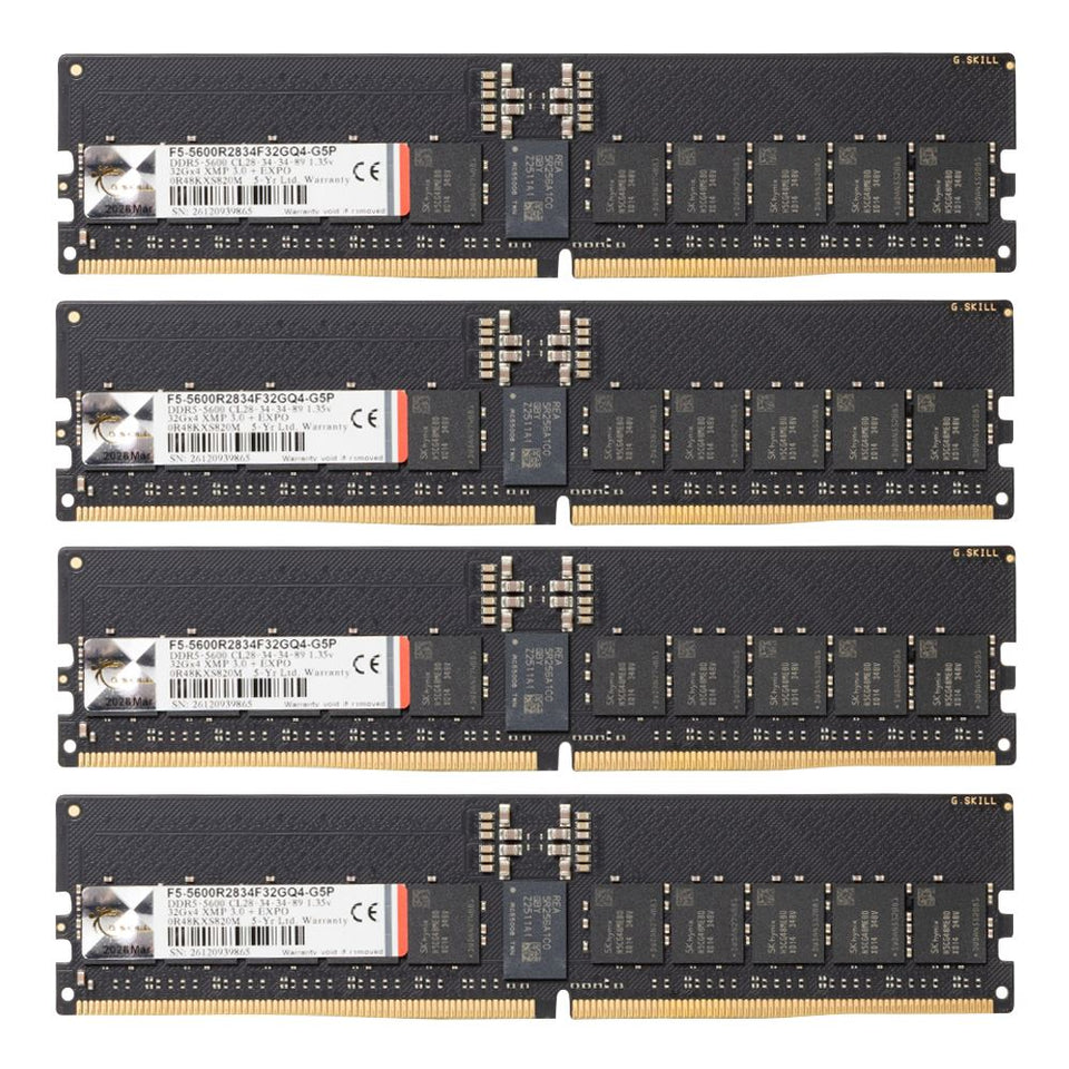 G Skill G5p 128gb 4x32gb DDR5 5600 Pc5 44800 Cl28 Quad Channel Ecc Registered Memory Kit Intel Xmp 3 0 Workstation RAM Black
