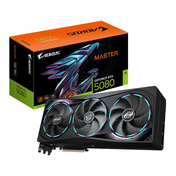 Gigabyte NVIDIA GeForce RTX 5080 AORUS MASTER Triple Fan 16GB GDDR7 PCIe 5.0 Graphics Card - High-performance gaming hardware for elite gaming performance at GPUElite
