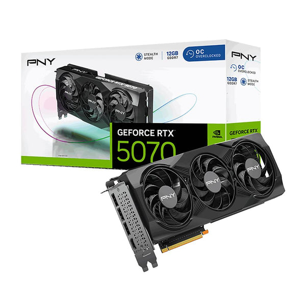PNY NVIDIA GeForce RTX 5070 Overclocked Triple Fan 12GB GDDR7 PCIe 5.0 Graphics Card - Premium NVIDIA RTX 5090 GPU or gaming laptop at GPUElite with fast US shipping