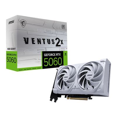 MSI NVIDIA GeForce RTX 5060 Ventus 2X White Overclocked Dual Fan 8GB GDDR7 PCIe 5.0 Graphics Card - High-performance gaming hardware