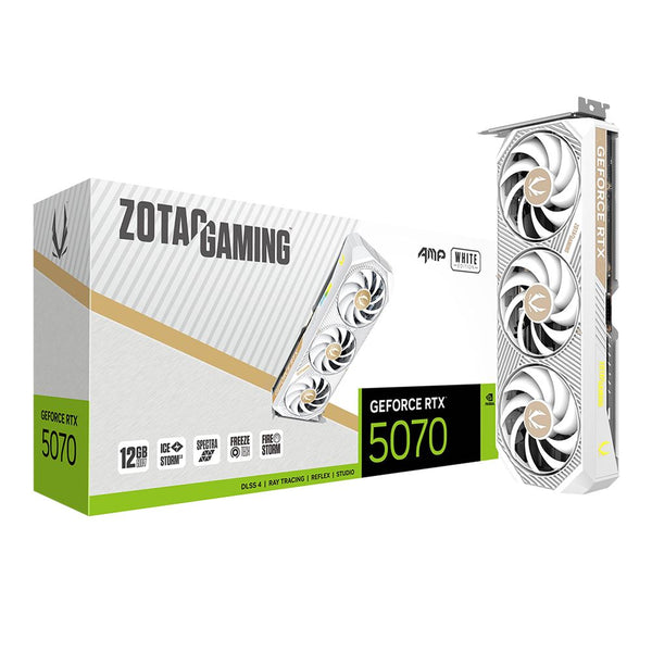 Zotac NVIDIA GeForce RTX 5070 AMP White Overclocked Triple Fan 12GB GDDR7 PCIe 5.0 Graphics Card - Premium NVIDIA RTX 5090 GPU or gaming laptop at GPUElite with fast US shipping