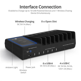ACPW1R11S1 SIIG AC AC-PW1R11-S1 10-port USB-A C & Wireless Charging Station 150W Retail