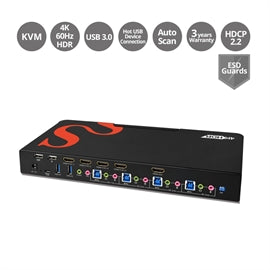CEH25611S1 SIIG KVM CE-H25611-S1 4PT HDMI2.0 4K HDR KVM Switch w USB3.0 & Multi-Media